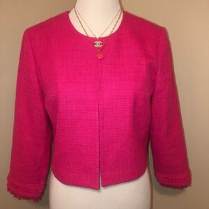 Karl Lagerfeld Hot Pink Open Front Fringe Blazer/Jacket Size-Medium,EUC